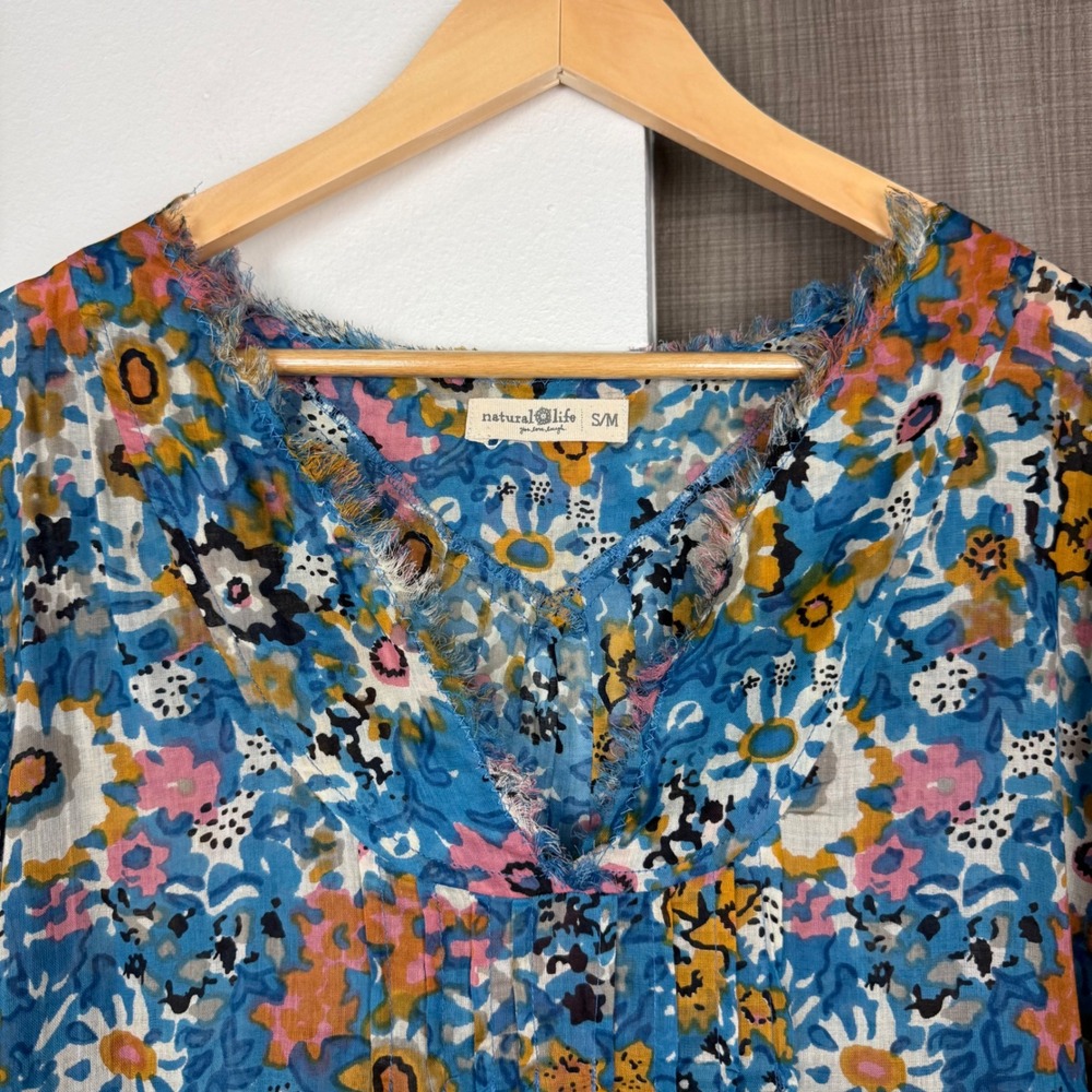 Natural Life Blue Floral Boho Mini Swim Cover Up In A Bag Tunic Size Medium - Picture 5 of 12
